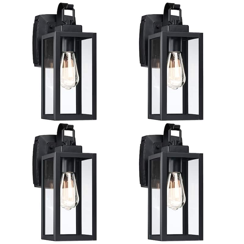 4 Pack 1-Light Outdoor Wall Lantern with Built-In GFCI Outlets - Matte Black - Matte Black