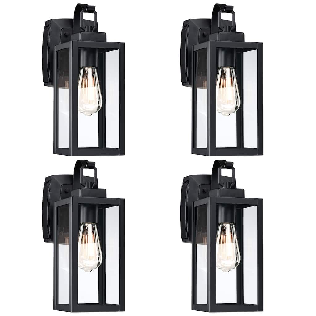 4 Pack 1-Light Outdoor Wall Lantern with Built-In GFCI Outlets - Matte Black