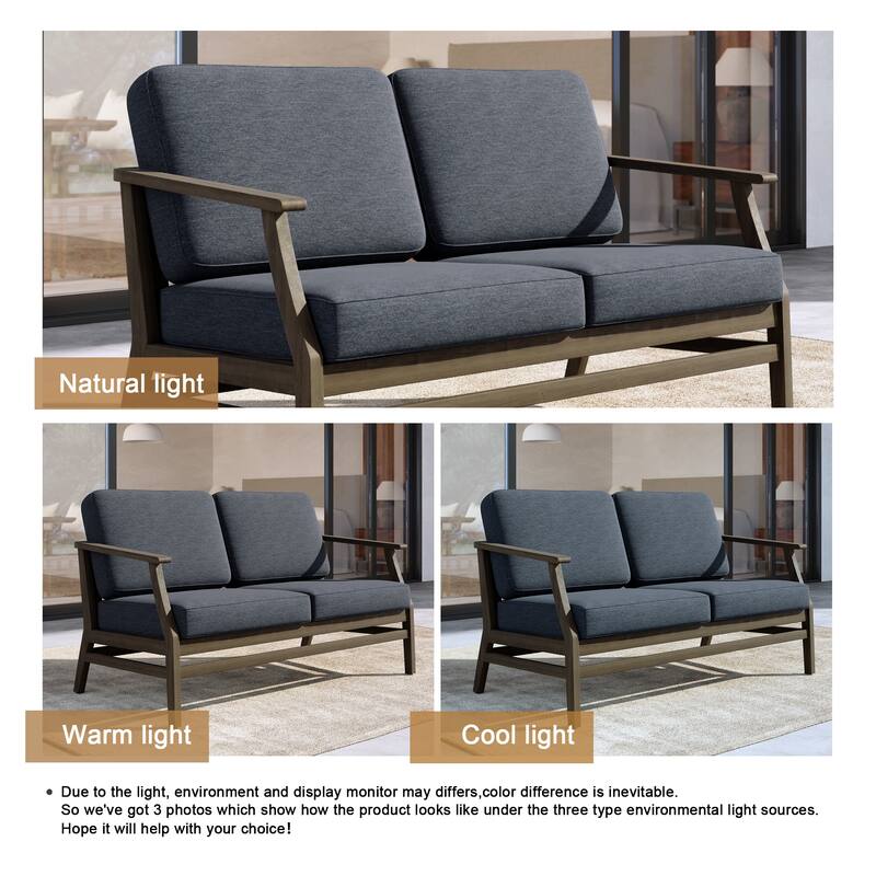 Outdoor Teak Wood Loveseat Sofa with Water-Resistant Cushions