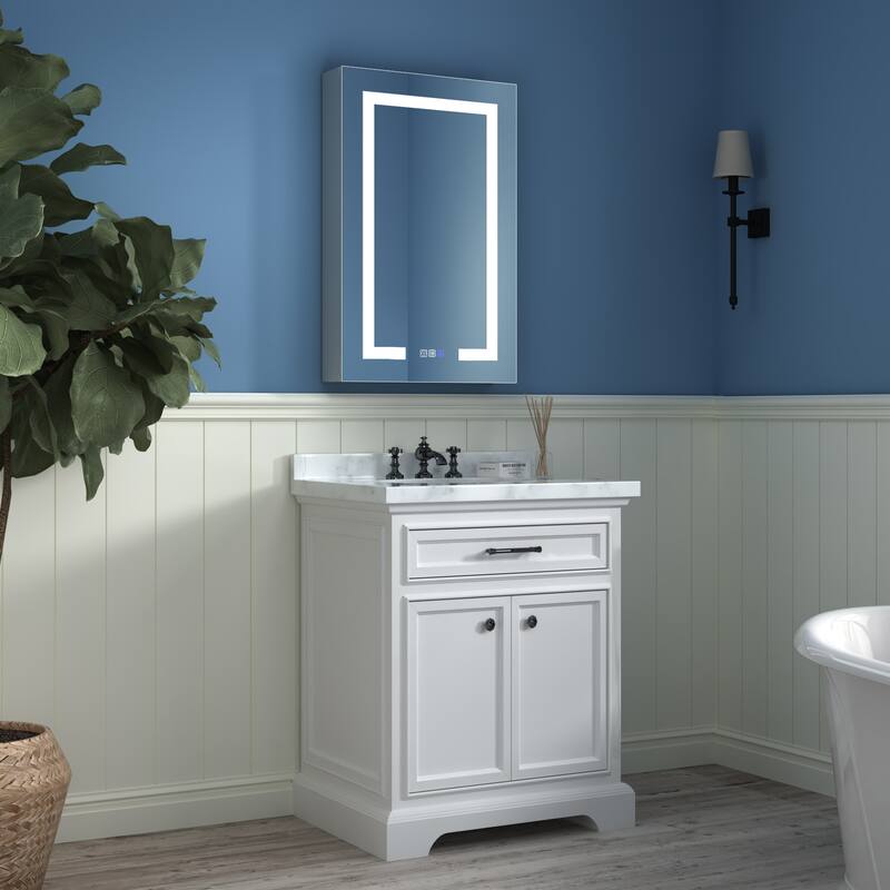 ExBrite 3 Touch Switch LED Lighted Bathroom Medicine Cabinet with Mirror, Recessed or Surface Mount, Defog, Stepless Dimming