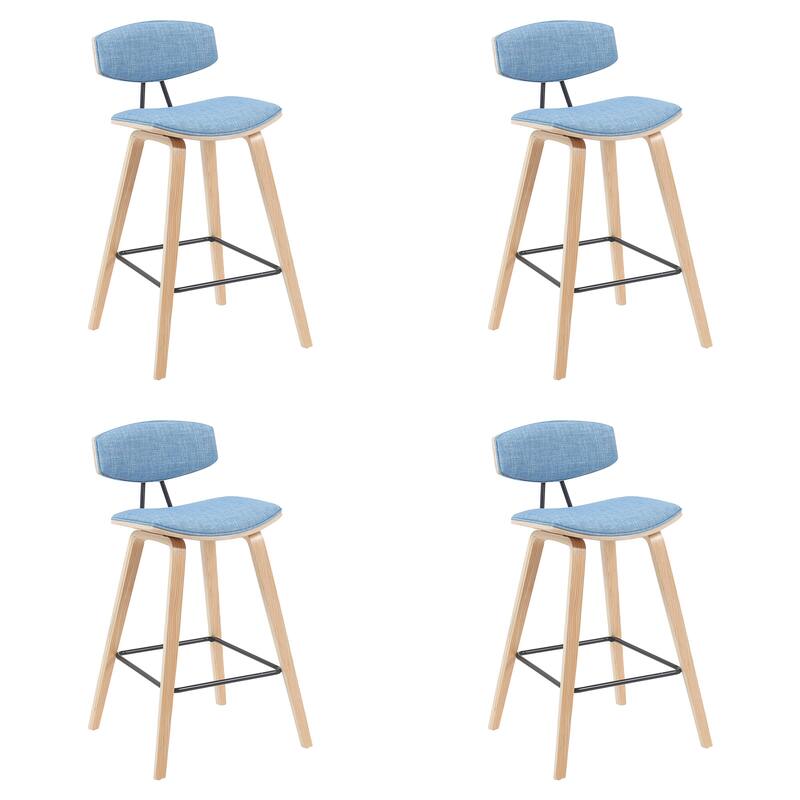 Fox Mid-Century Bar Stool, Upholstered Counter Height Chair with Bentwood Legs