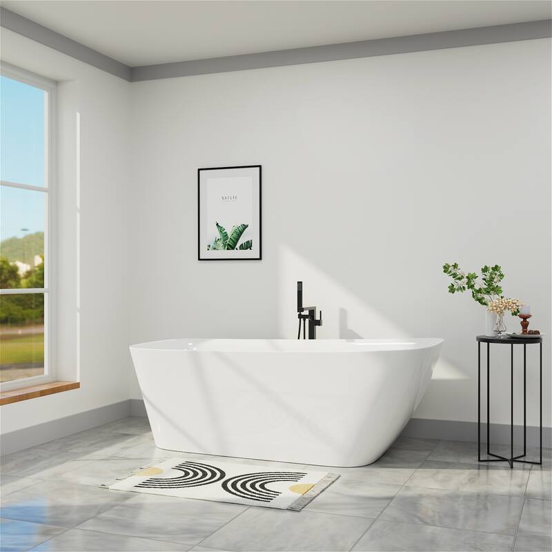 63 in. Acrylic Flatbottom Freestanding Bathtub Soaking with Pop Up Drain