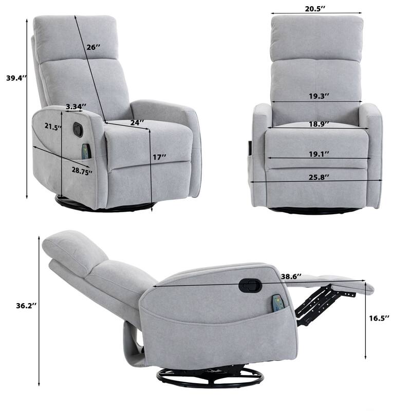 270° Swivel Glider Recliner with Heated Massage, 300LBS Velvet Recliner with Locking Handle & Deep Side Storage