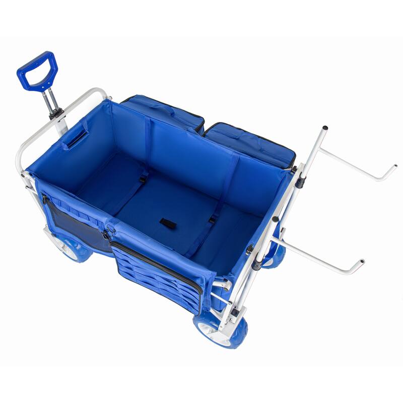 Beach Wagon Cart with Chair Racks and 9" All-Terrain Wheels, 500lbs Heavy Duty Collapsible Folding Wagon, Storage Bags