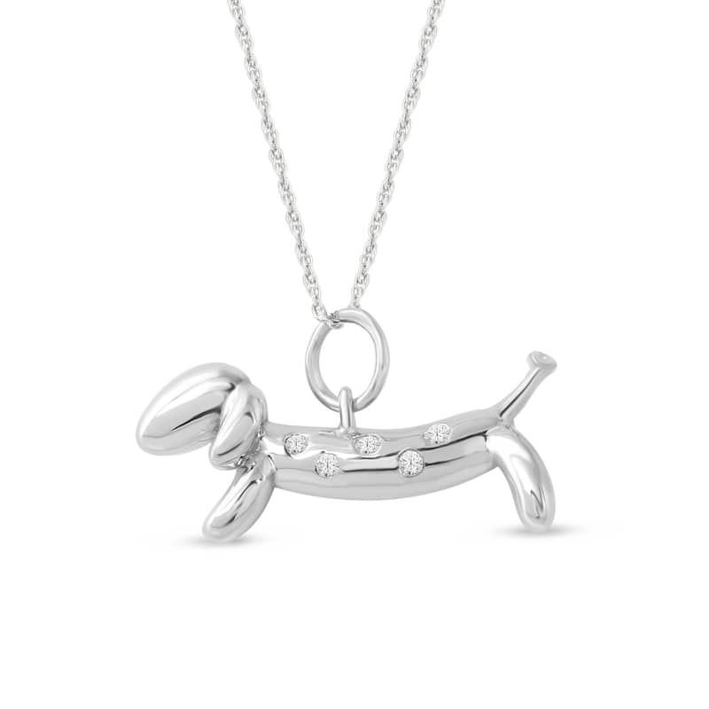 1/20ct TDW Diamond Animal Giraffe, Bunny and Dachshund Dog Necklace in Gold Plated Silver for Women - Silver Dachshund Dog - White