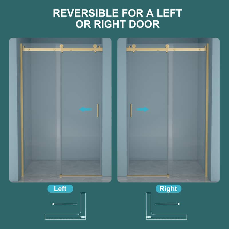 48"W x 76"H Gold Stainless Steel Single-Slide Shower Door with 8mm Tempered Glass – Reversible Left or Right Installation