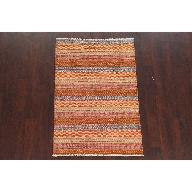 Striped Gabbeh Kashkoli Oriental Wool Area Rug Handmade Foyer Carpet - 3'3" x 4'9"