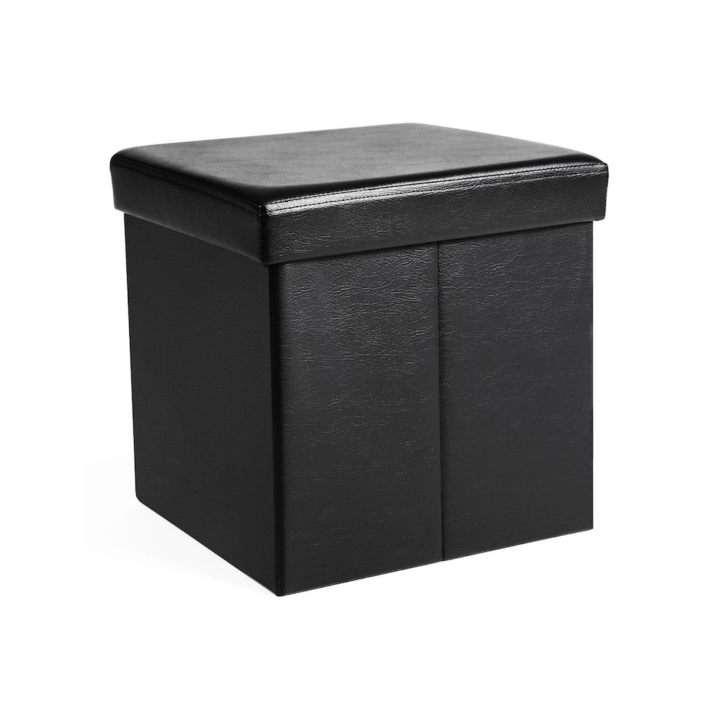 Folding Storage Ottoman Cube Footrest Stool Coffee Table Puppy Step, Faux Leather, Black