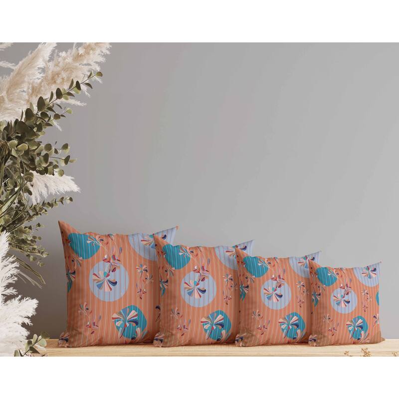 Circular Garden Faux Suede Reversible Throw Pillow Orange and Cyan