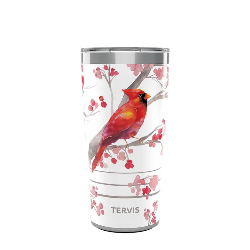 Tervis Traveler Christmas Holiday Cardinal and Berry Branches Triple Walled Insulated Travel Tumbler, Stainless Steel - 20oz