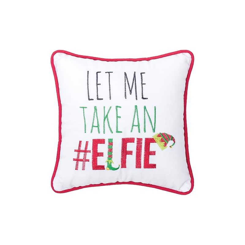 10" x 10" let's Take an Elfie Embroidered Christmas Throw Pillow