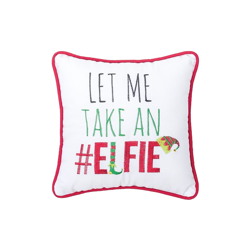 10" x 10" let's Take an Elfie Embroidered Christmas Throw Pillow