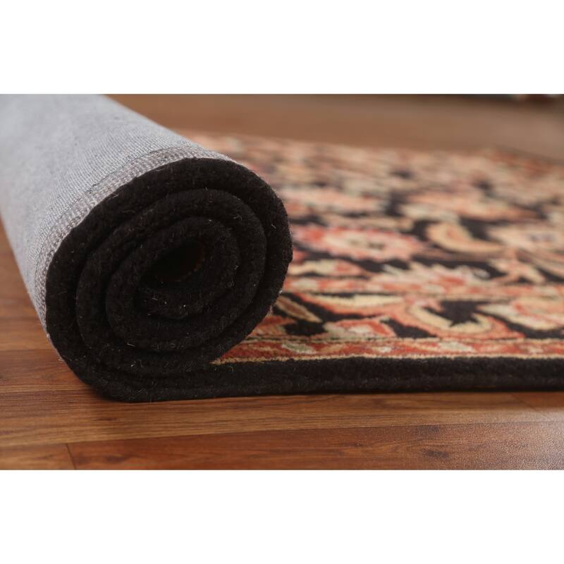 Black Floral Agra Oriental Wool Area Rug Hand-tufted Foyer Carpet - 5'2" x 7'10"