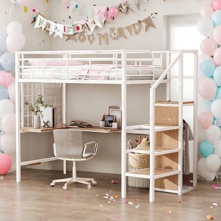 Multifunctional Design Twin Size Loft Bed with Built-in Desk