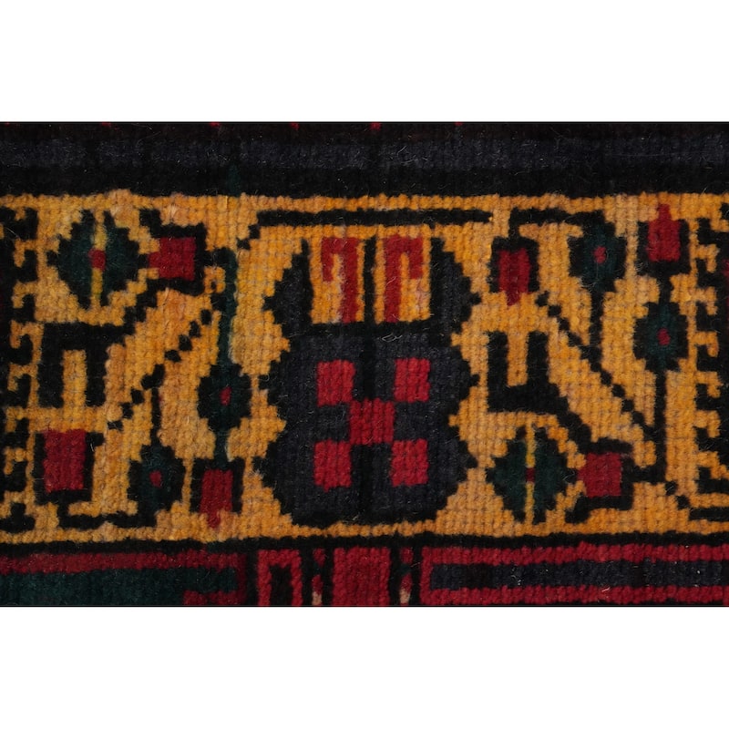 Hand Knotted Oriental 100% Wool Carpet Traditional Geometric Red Ardebil Runner Rug - 10' 6'' X 3' 2''