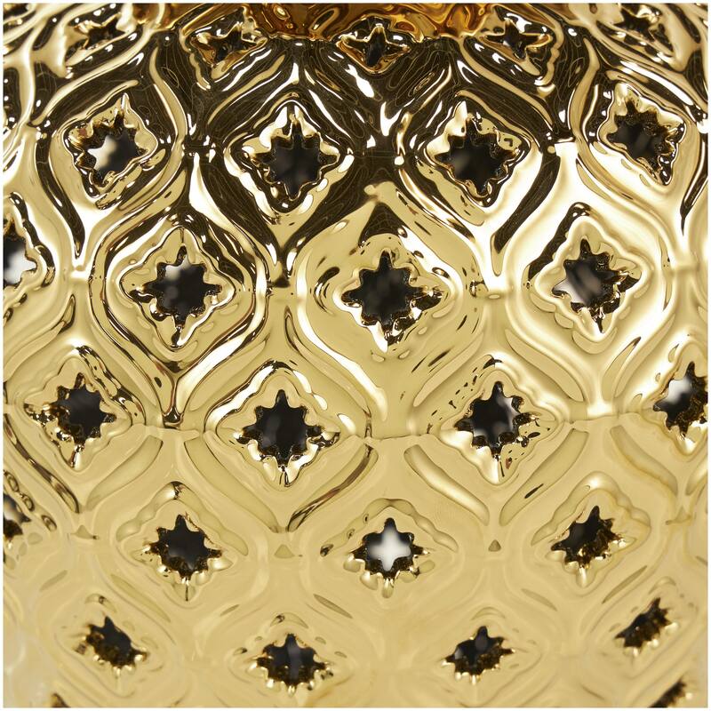 Ceramic Decorative Jars with Geometric Cutout Design and Lid - Gold - Roche River Decor