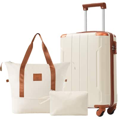 Hardshell Luggage 3-Piece Set with Expandable Storage Combination Lock and Telescopic Handle, for Boarding Travel
