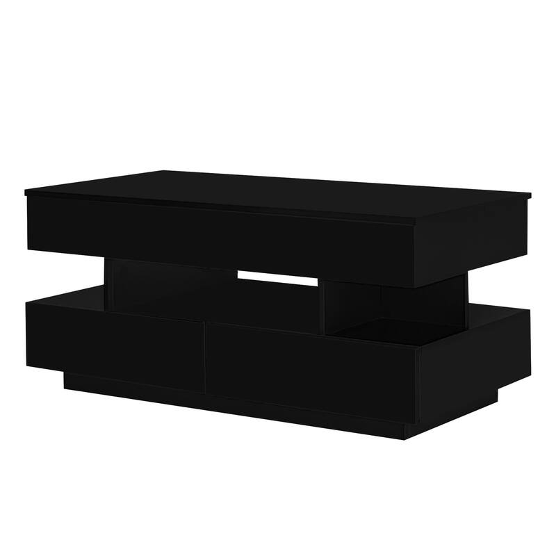 Lift-Top Coffee Table with 2 Drawers, Modern Center Table with Hidden Storage Compartment and LED Lights for Living Room