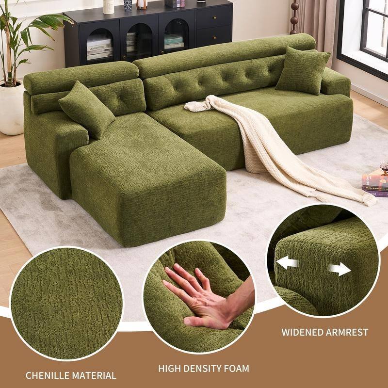 105" Convertible Chaise Sofa with Chenille Plush, Deep Seat