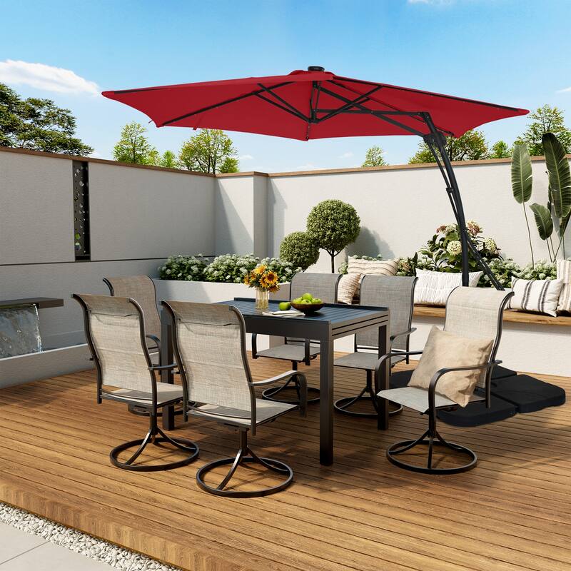 Clihome 10ft Outdoor Patio Cantilever Umbrella with LED Lights