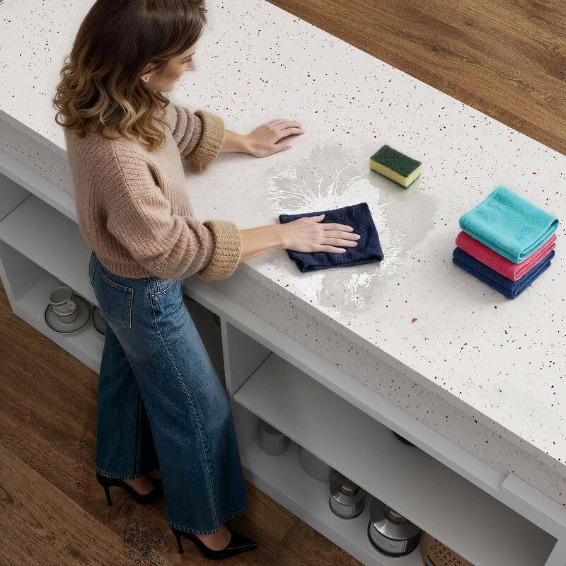 Modern Kitchen Island with Pull-Out Faux Marble Top, White Storage Cabinet with Large Capacity Shelves Kitchen Dining Table