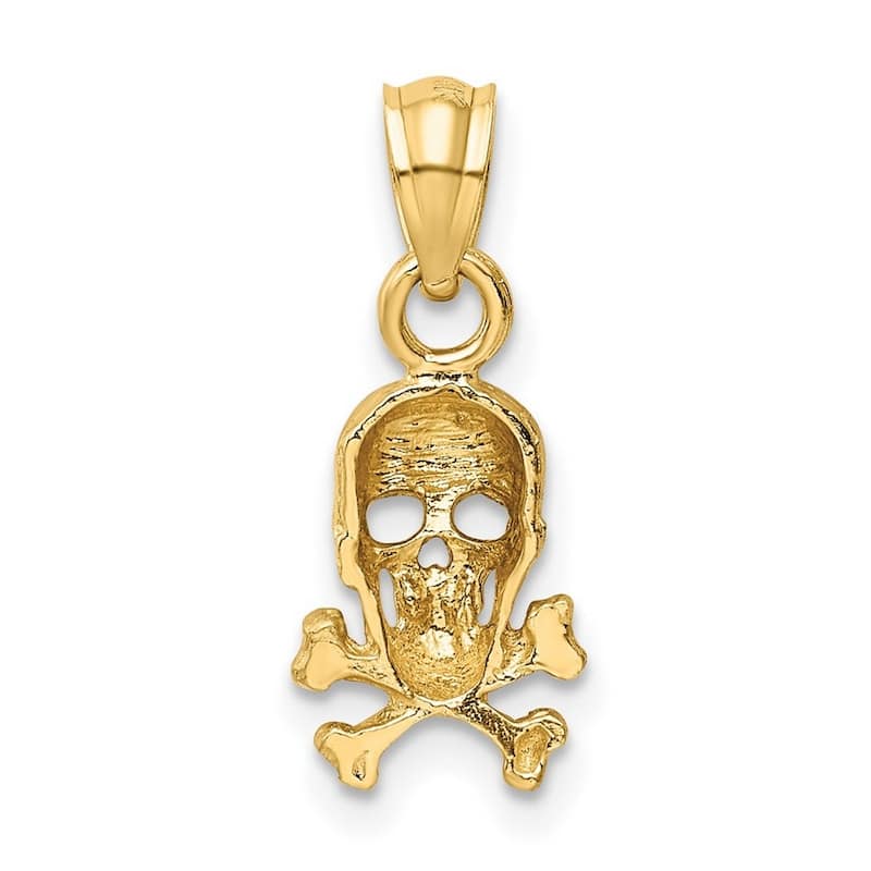 Curata 14k Yellow Gold 18" DiamondCut Skull and Cross Bones Necklace - 19.2x7.9mm