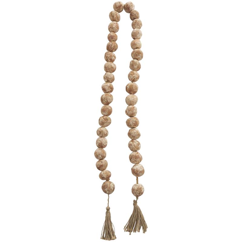 Ceramic Handmade Round Intricately Shaped Large Distressed Beaded Garland with Tassel - Roche River Decor