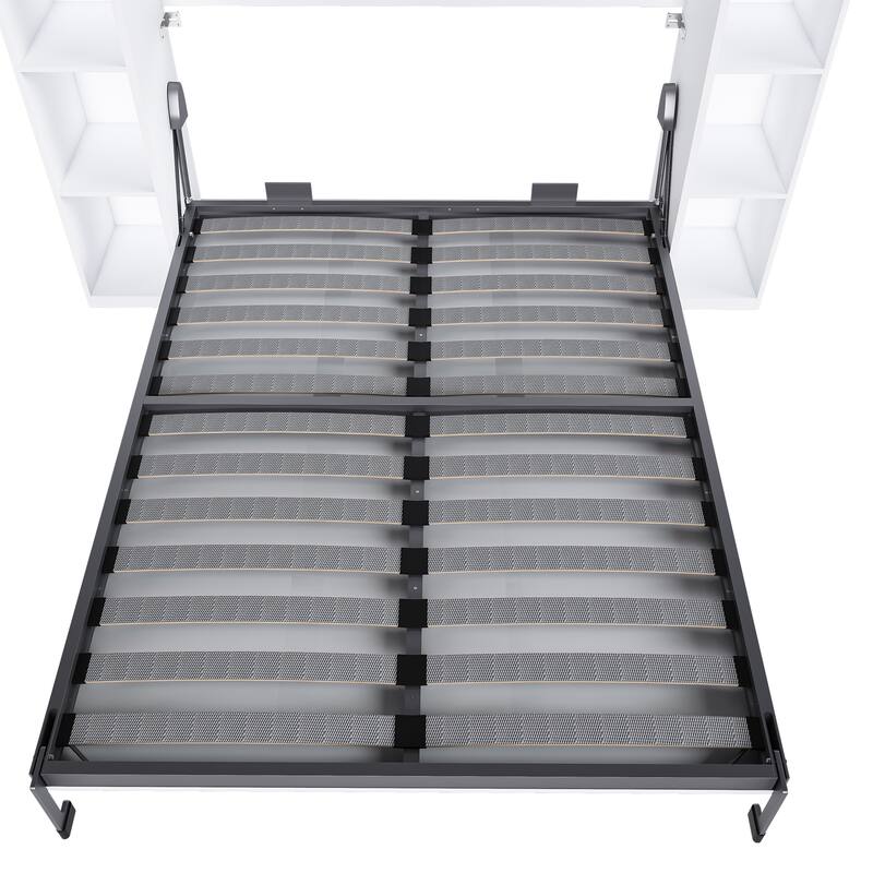 Queen Size Murphy Bed Foldable Wall Bed Frame Cube Cabinet Bed, Solid Wood Support Strips Platform Bed, Save-Space Hidden Bed