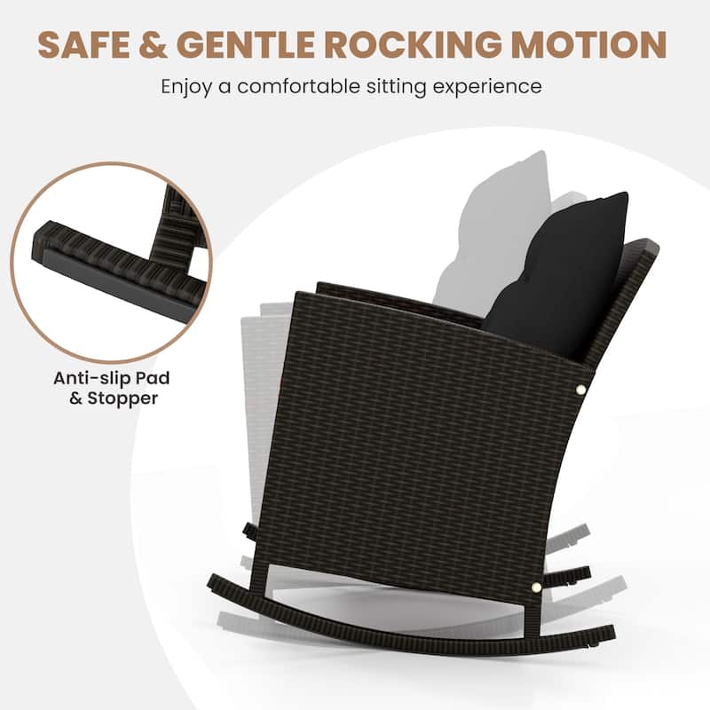 Gymax Set of 3 Wicker Rocking Set w/ Tempered Glass Table Patio