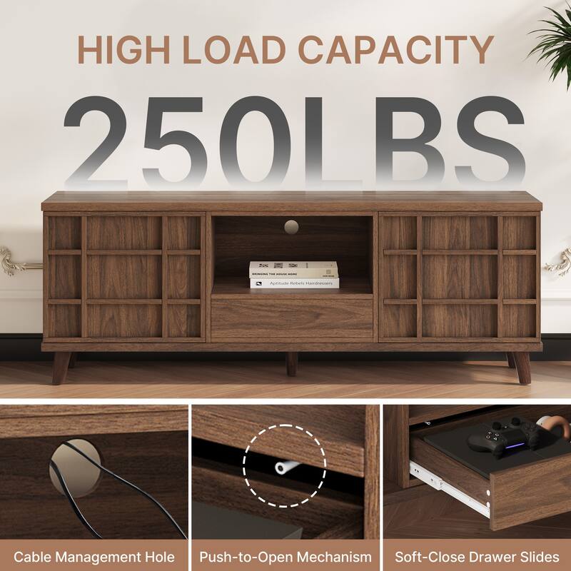 59" Mid-Century Modern Rectangular TV Stand , Wood Media Console for Living Room