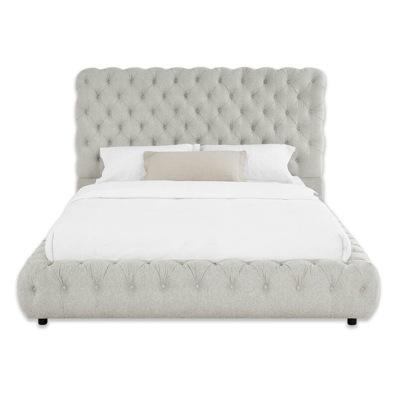 1pc Contemporary Upholstered Queen Bed Tufted Headboard and Footboard Bedroom Furniture Dove Gray - Gray