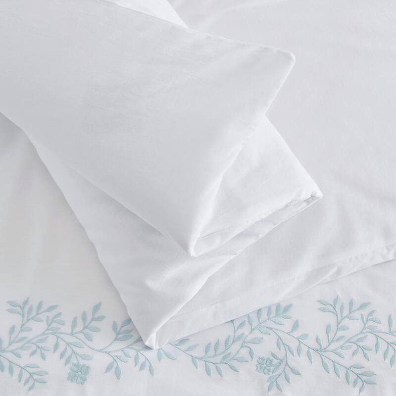 Martha Stewart Garden Path Embroidery Cotton Blue Duvet Cover Set