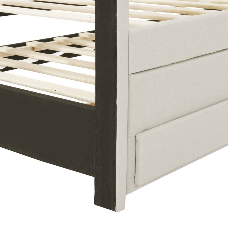 Linen Fabric Upholstered Platform Bed with Trundle and 3 Drawers