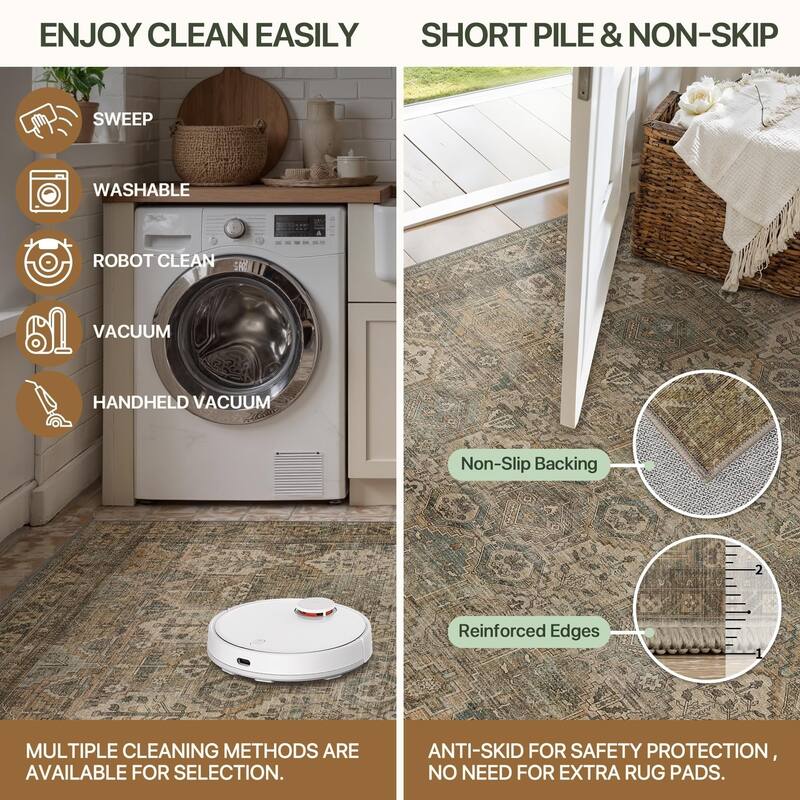 Mcow EverEase Collection Low Pile Machine Washable Non-Slip Area Rug - 6'X9' - Brown - Rectangle