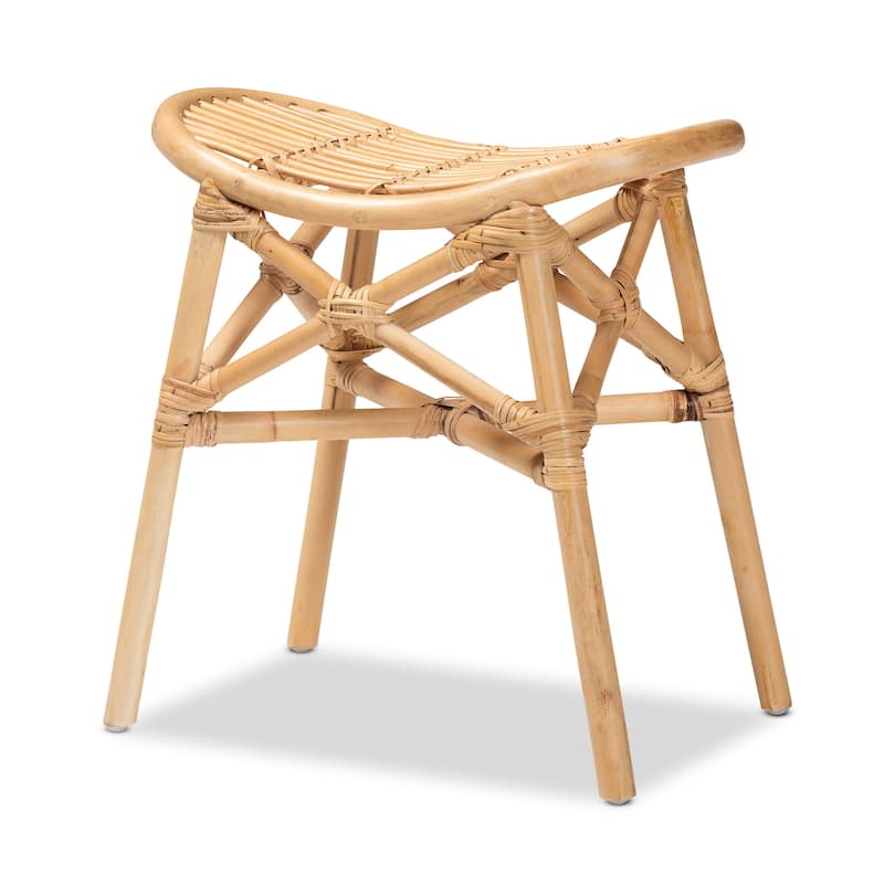 Elgon Modern Bohemian Natural Brown Rattan Footstool - Natural Brown