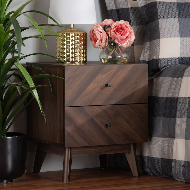 Hartman Mid-Century Modern Walnut Finished Wood 2-Drawer Nightstand