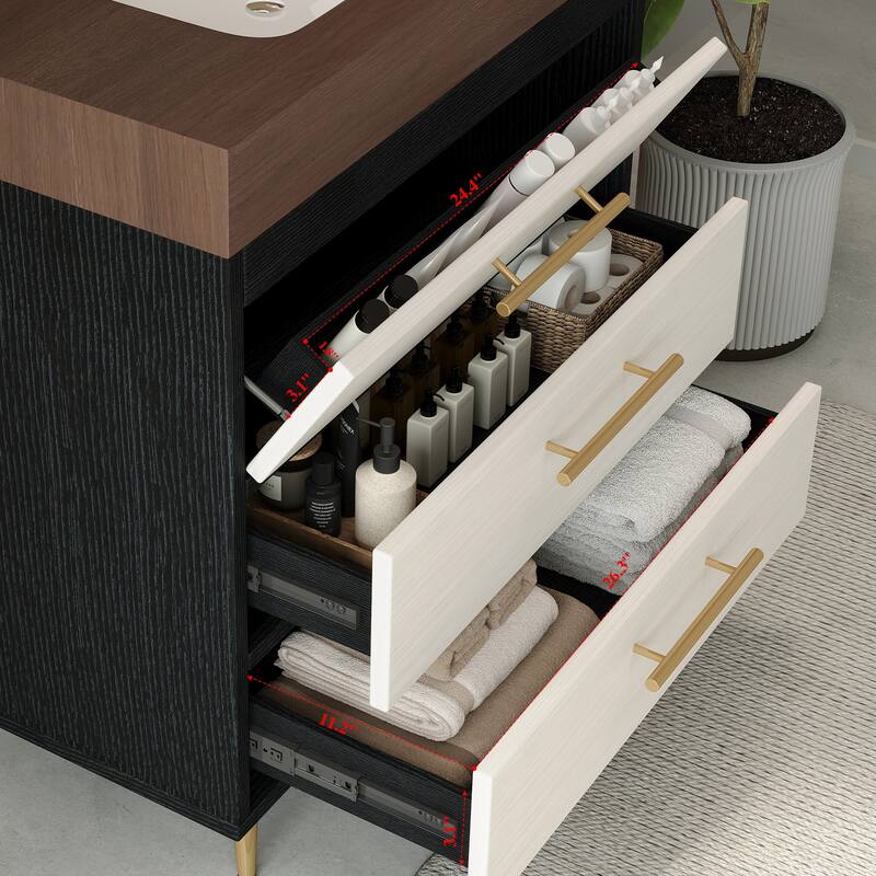 GDFStudio - Athens Modern 29.9" Freestanding Bathroom Vanity with Sintered Stone Top, Ceramic Vessel Sink & Stainless Steel Legs