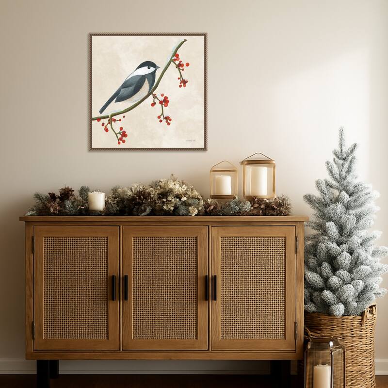 Festive Friends II by Danhui Nai (22 x 22 in.), Framed Canvas Wall Art Print - Sylvie Beaded Dark Gold
