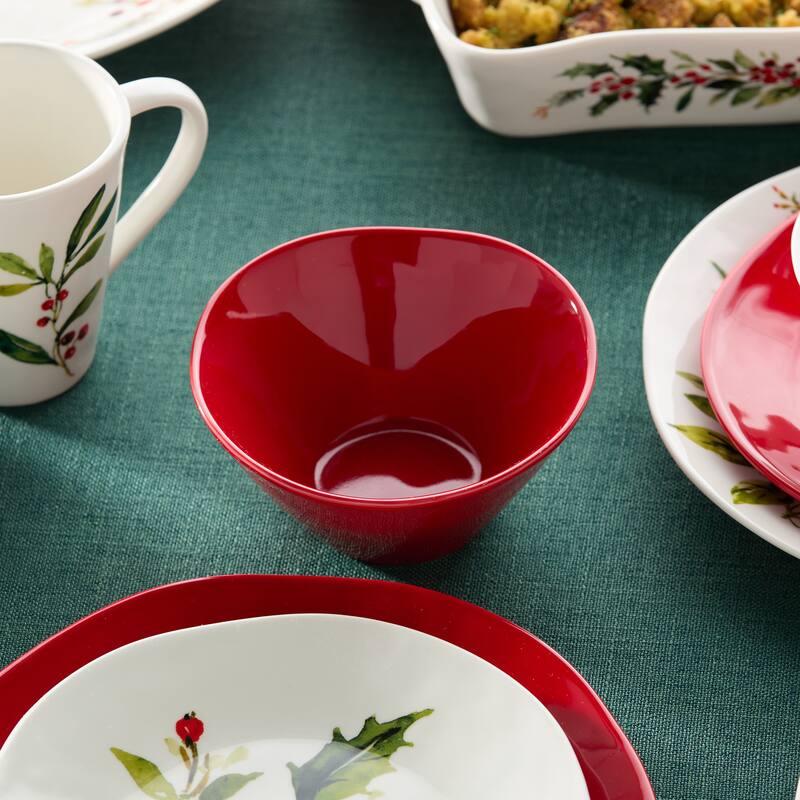 Certifed International Berry Red Christmas Set of 4 Ice Cream/Dessert Bowls 6.25" x 3" - 6.25 L x 6.25 W x 3 H