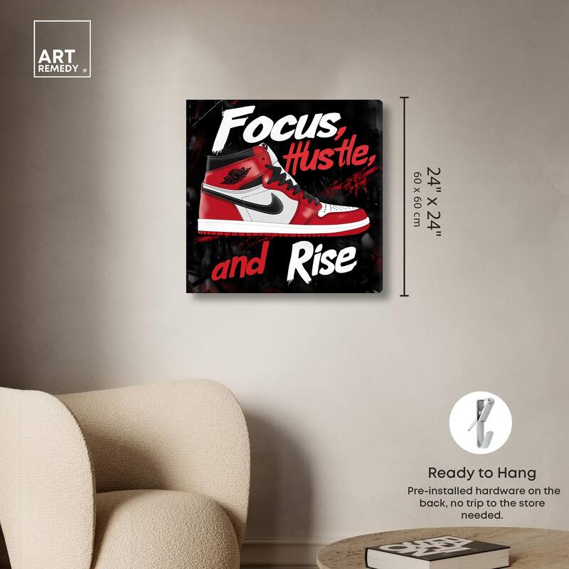 Hustle and Rise Sneaker Red Canvas by Art Remedy, Gallery Wrapped