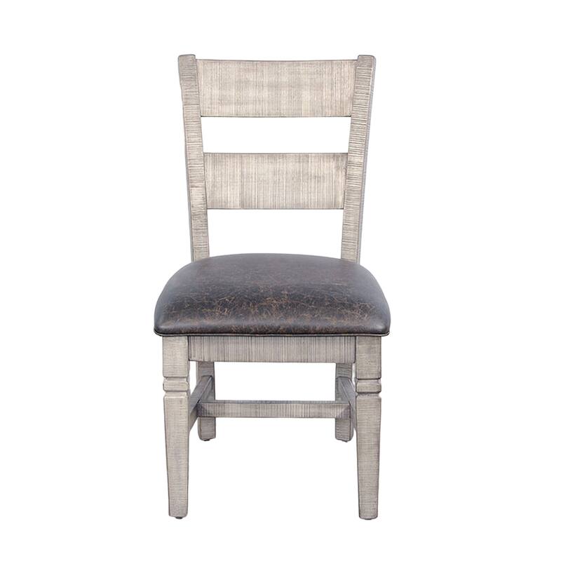 Camie Dining Chair Set of 2, Faux Leather, Brown Mahogany Ladderback