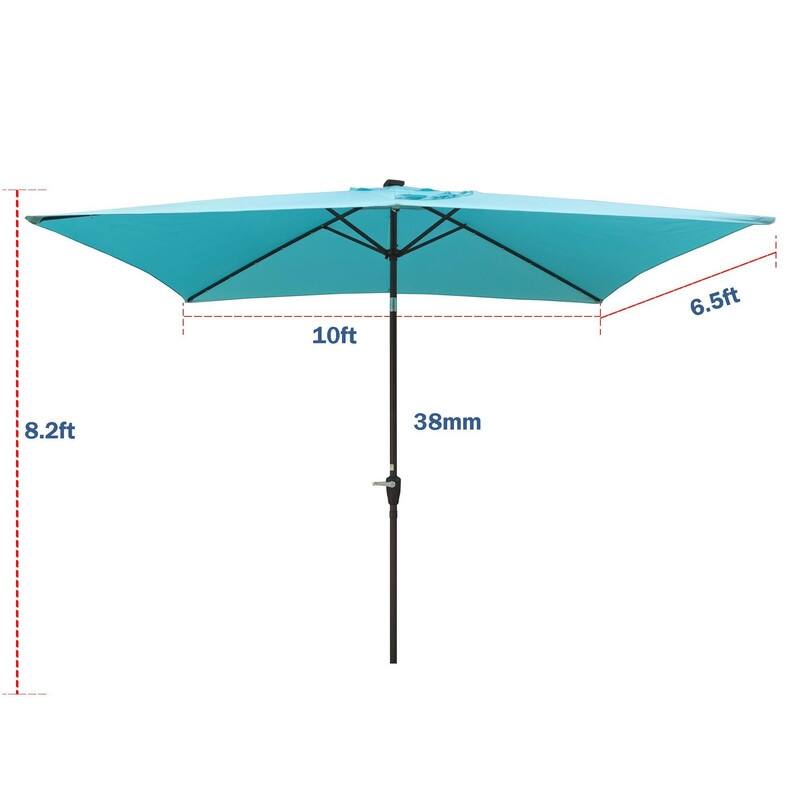 GEITIN 6.5ft Rectangular Patio Solar LED Lighted Outdoor Umbrellas with Crank
