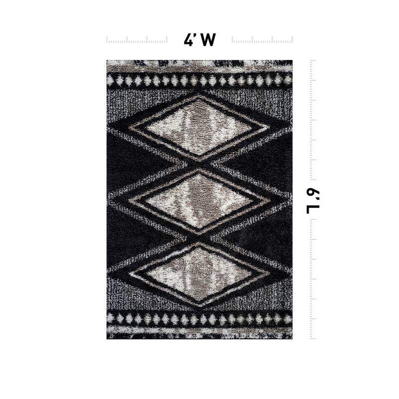 Geometric Grid Shag Rug - Anthracite Dark Gray - Medium Pile - Durable for Living Room, Bedroom, or Entryway
