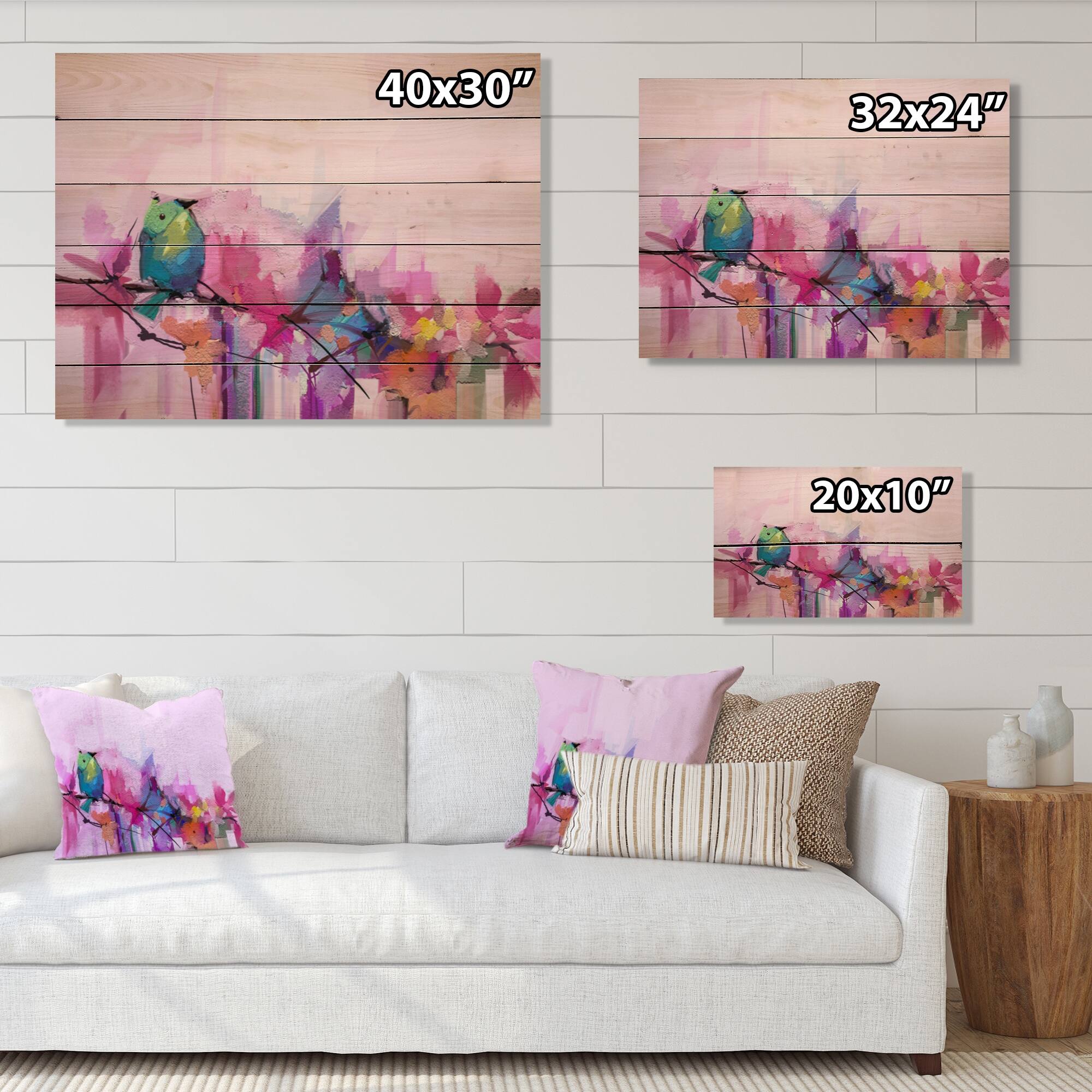 Designart 'Paintbrush Pink And Purple Bird' Traditional Wood Wall Art
