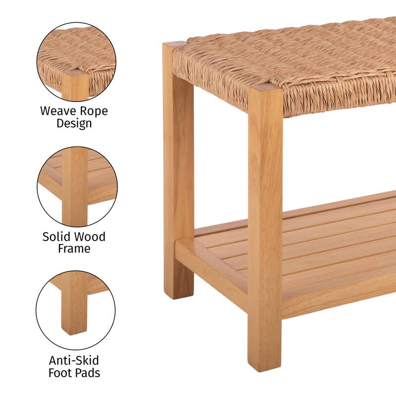 Newport 40" Wood Storage Bench with Handcrafted Woven Rope Seat, Natural