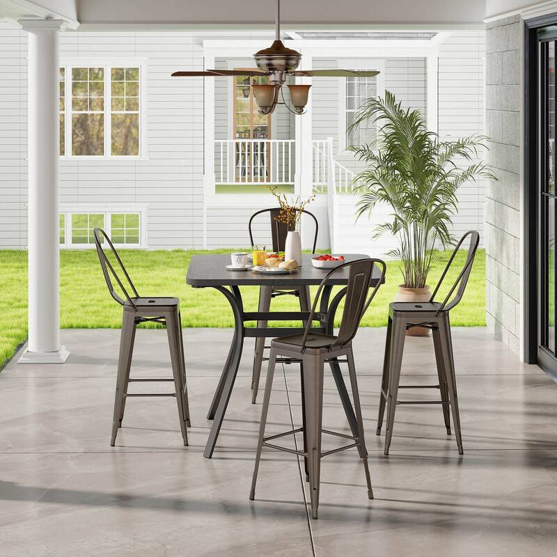 Costway Set of 4 High Back Metal Stool 30'' Seat Bar Height Industrial