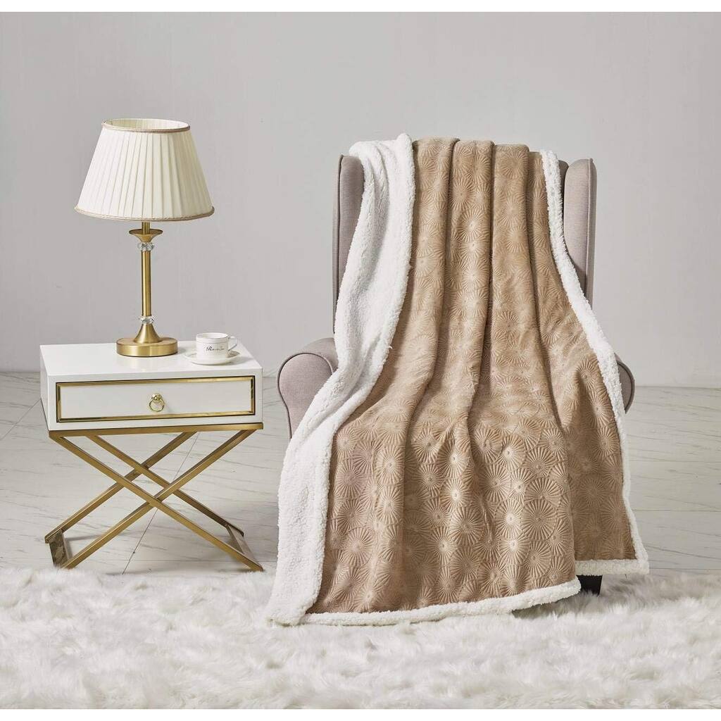 Bon Iver Collection by Décor&More Extra Soft Bursting Fireworks Microplush Throw Blanket with Sherpa Backing (50" x 60") - Beige