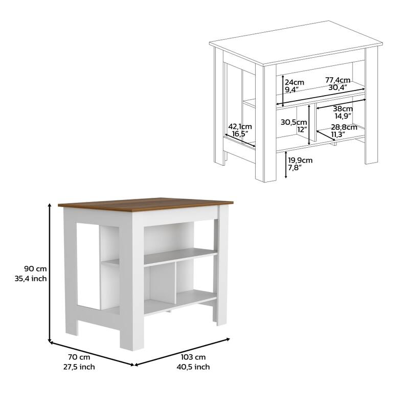 40.5 in. W Wood Kitchen Island Dining Table with 3 Shelves
