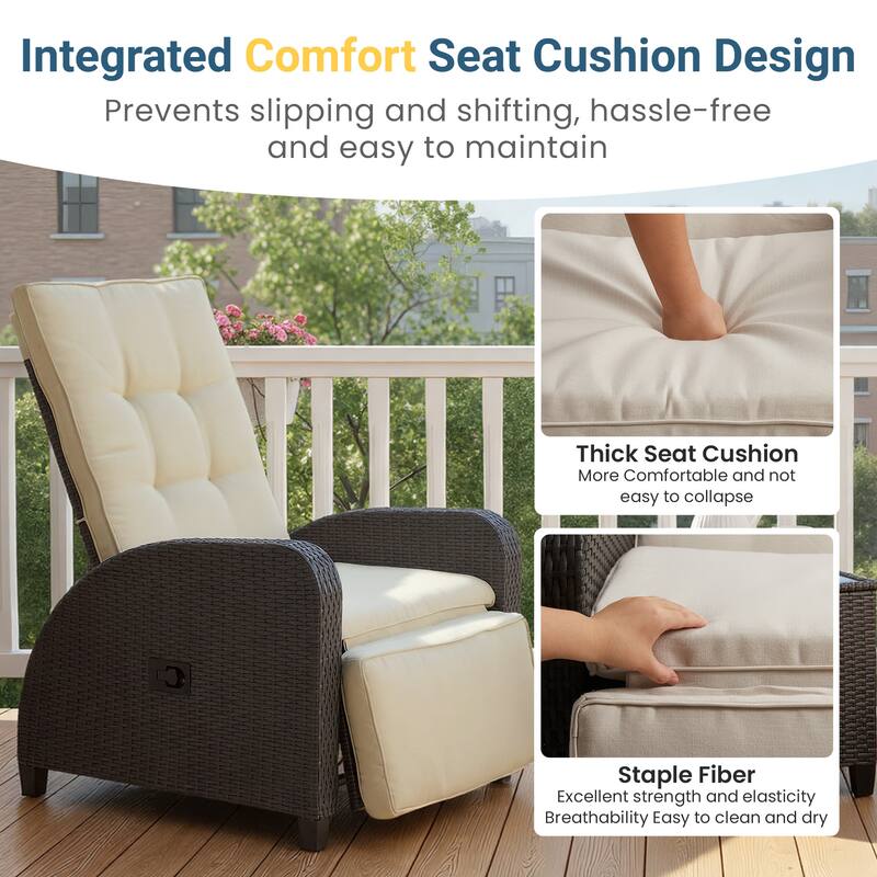 Adjustable Outdoor Lounge Chair with Backrest and Footrest, Non-Slip Legs and Weather-Resistant Cushions