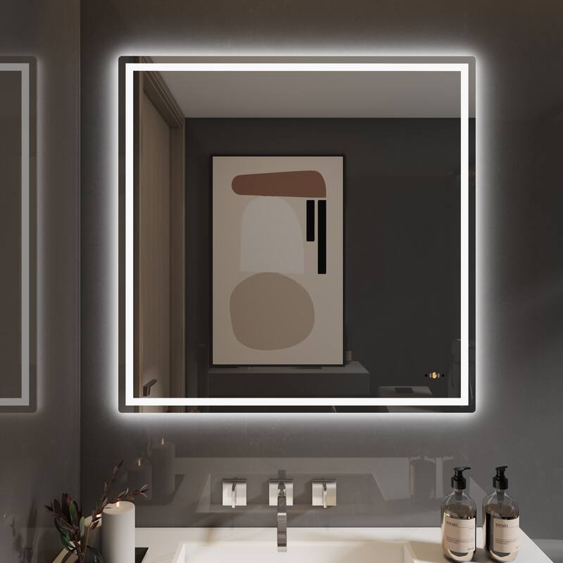 CB HOME Gesture Control Smart LED Mirror Bathroom, Lighted Wall Mounted Mirror, Dimmable, Frameless,Three Color,Front&BackLit